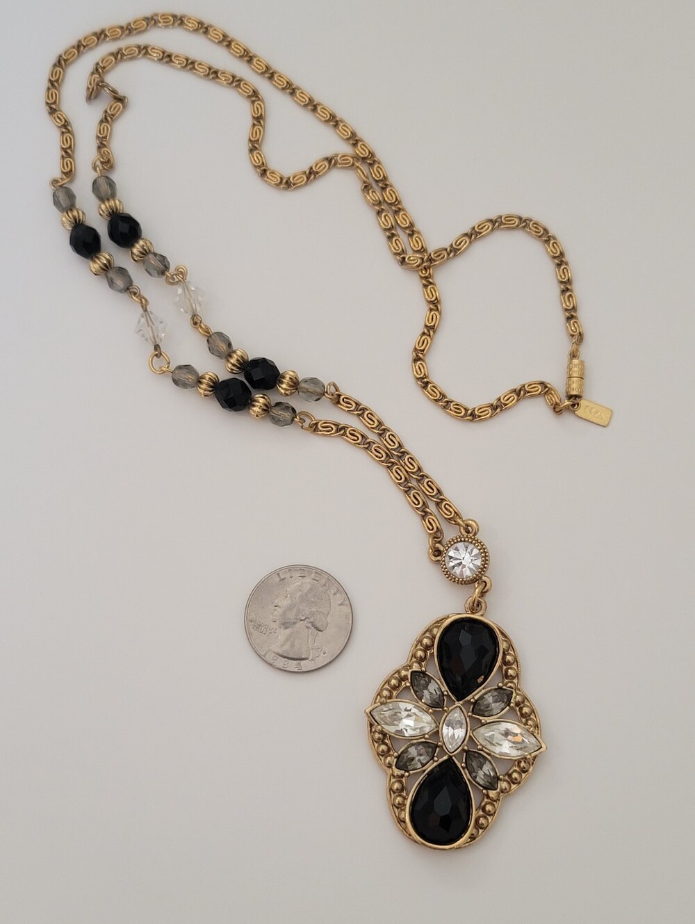1928 Necklace Black, Clear, & Smoke Colored Faceted Glass Beads - Vintage Estate - Picture 7 of 8